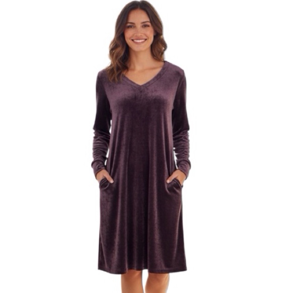 J Jill | Pure Jill Crushed Velvet V-Neck Dress Plum M